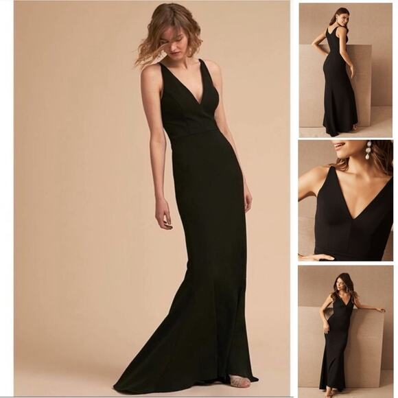 BHLDN V Neck Gown Black - Picture 1 of 11